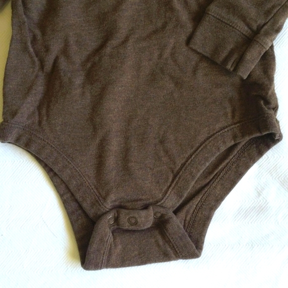 joe fresh brown long sleeve henley bodysuit diaper shirt 6-12 months baby boy - Picture 3 of 5